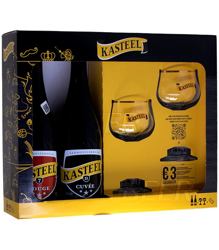Ван Хонзенбрук Кастил (Донкер + Трипель)  подарочный набор/Kasteel Brouwerij Vanhonsebrouck Kasteel (1бут*0,75л. Kasteel Dounker +1бут*0,75л. Tripel +2бокала)