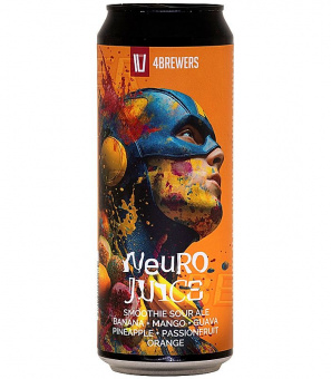 4Пивовара Нейро Сок: банан, манго, гуава, ананас, маракуйя, апельсин/4Brewers Neuro Juice: banana, mango, guava, pineapple, passionfruit, orange 0,45л.*12