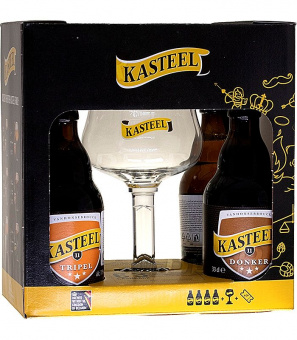 Ван Хонзенбрук Кастил (Донкер+Трипель+Тропикал+Руж)  подарочный набор/Kasteel Brouwerij Vanhonsebrouck Kasteel (1бут*0,33л. Kasteel Dounker +1бут*0,33л. Tripel +1бут*0,33л. Tropical+ 1бут*0,33л. Rouge+1бокал)