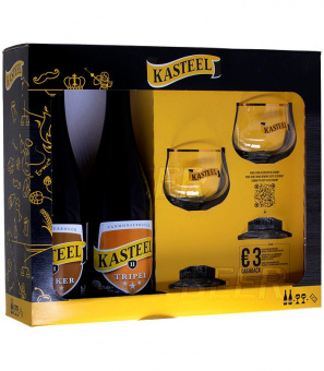 Ван Хонзенбрук Кастил (Донкер + Трипель)  подарочный набор/Kasteel Brouwerij Vanhonsebrouck Kasteel (1бут*0,75л. Kasteel Dounker +1бут*0,75л. Tripel +2бокала)