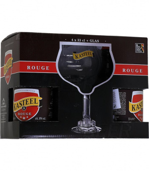 Ван Хонсебрук Кастил Руж подарочный набор/Kasteel Brouwerij Vanhonsebrouck Rouge (4бут.*0,33л.+бокал)